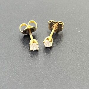 14k‎ Yellow Gold 2mm Prong Diamond Solitaire Stud Pierced Earrings .40 grams